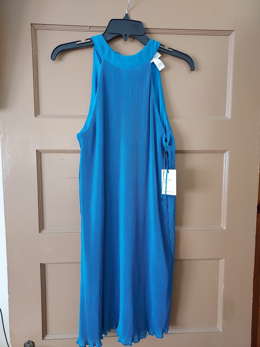 Blue Pleated Halter Midi Dress Size Large New With Tags